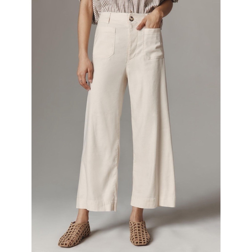 Anthropologie White Maeve The Colette Cropped Wide Leg Trousers Preowned 32